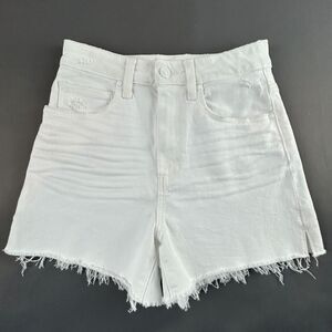 Paige Dani White High Rise A Line Raw Hem Denim Jean Shorts Size 24 NWT